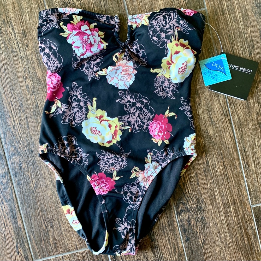 NWT Newport News Black Floral One Piece Swimsuit 4